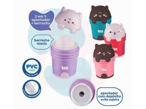 Apontador + Borracha Escolar Gatinha Kitty 1 Unidade